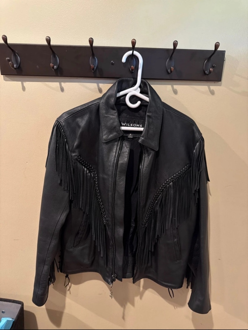 Wilson Black Leather Fringe Jacket with Braided Trim